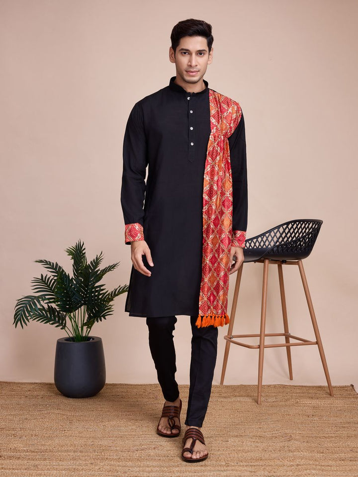 Black Silk Print with sequance work Kurta Set