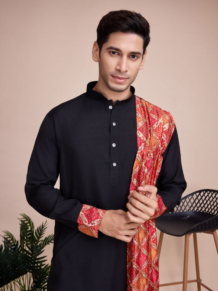 Black Silk Print with sequance work Kurta Set