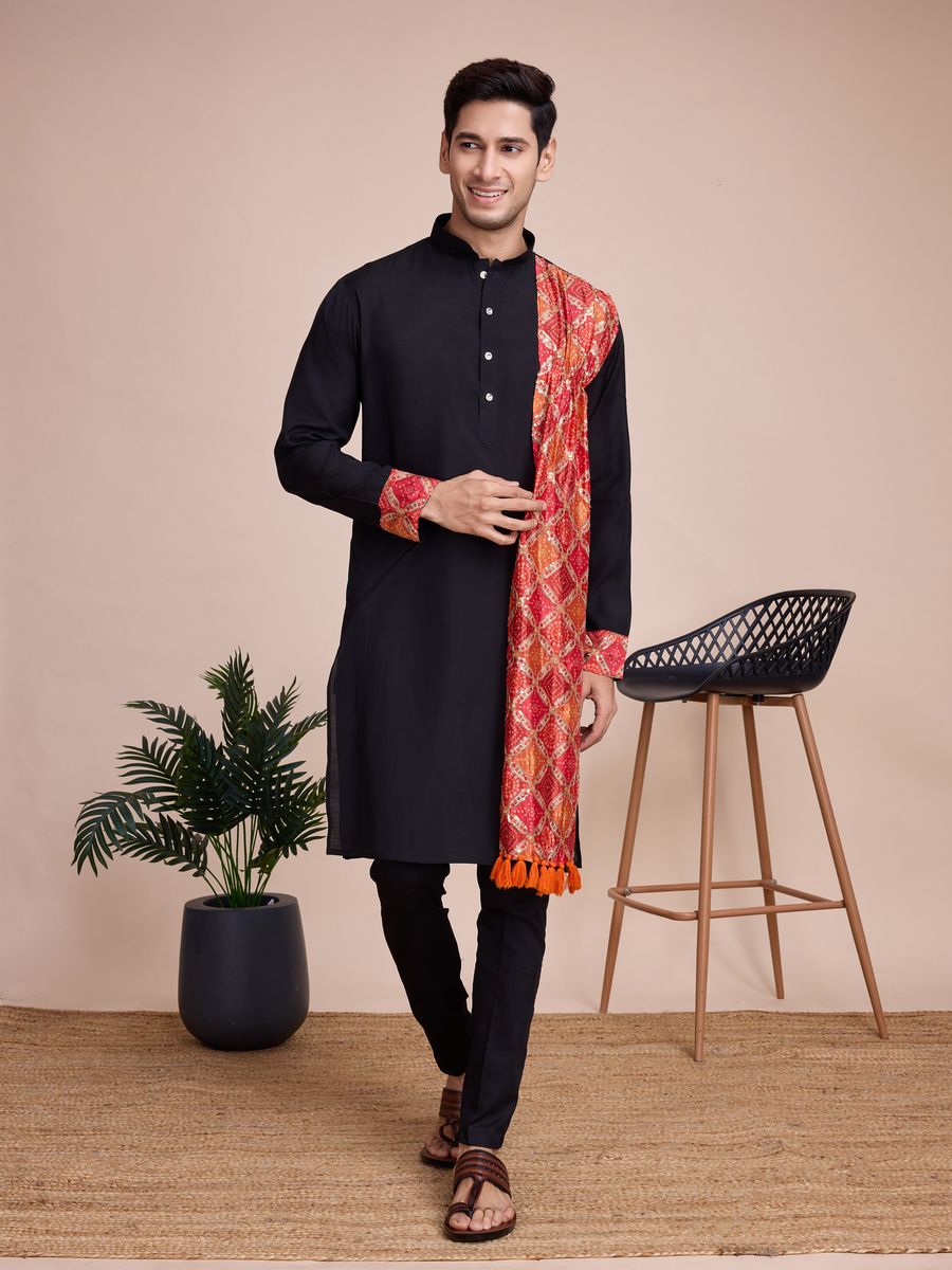 Black Silk Print with sequance work Kurta Set