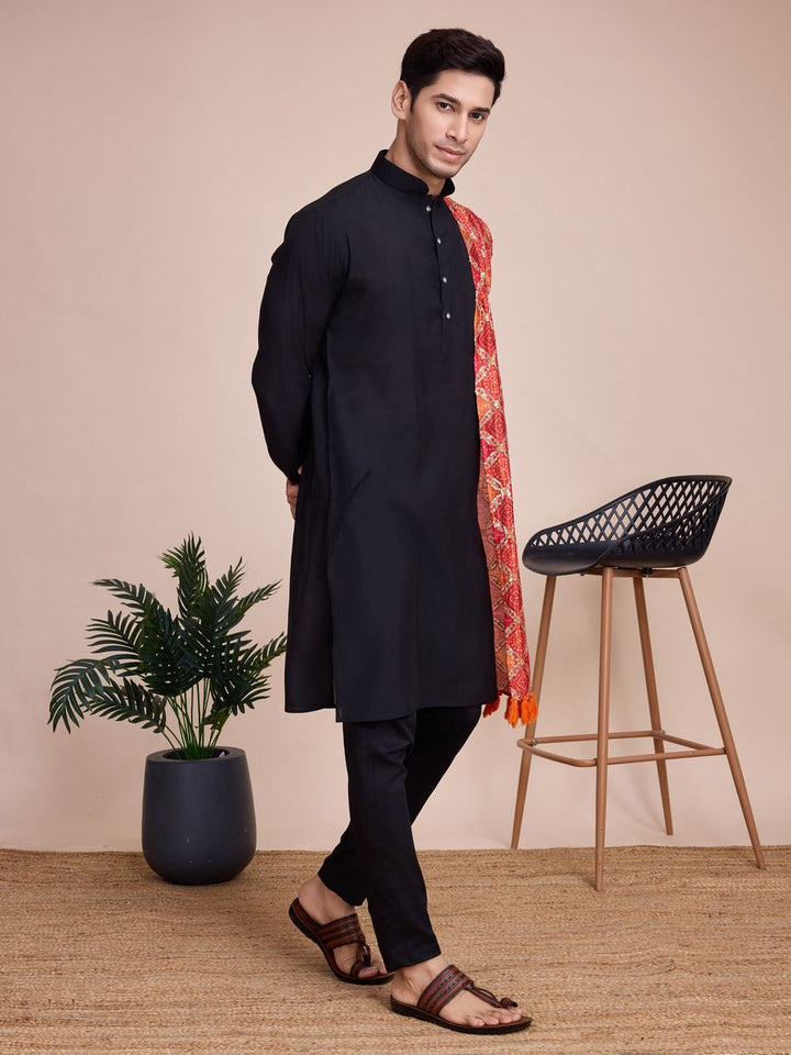 Black Silk Print with sequance work Kurta Set