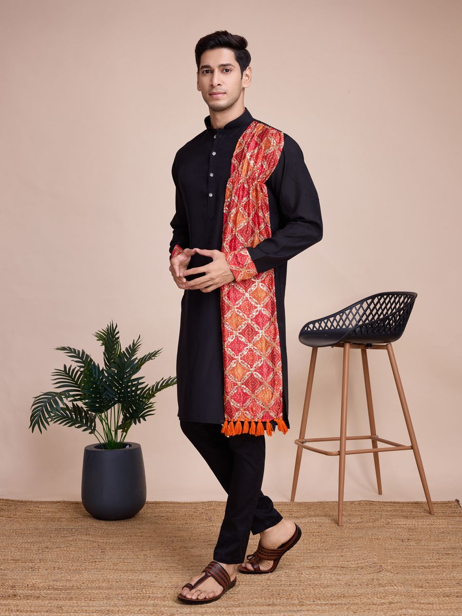 Black Silk Print with sequance work Kurta Set