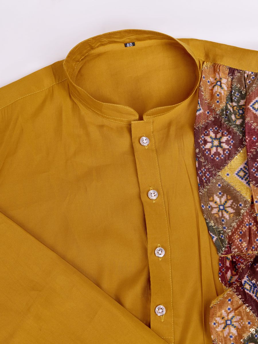 Yellow Silk Print with sequance work Kurta Set