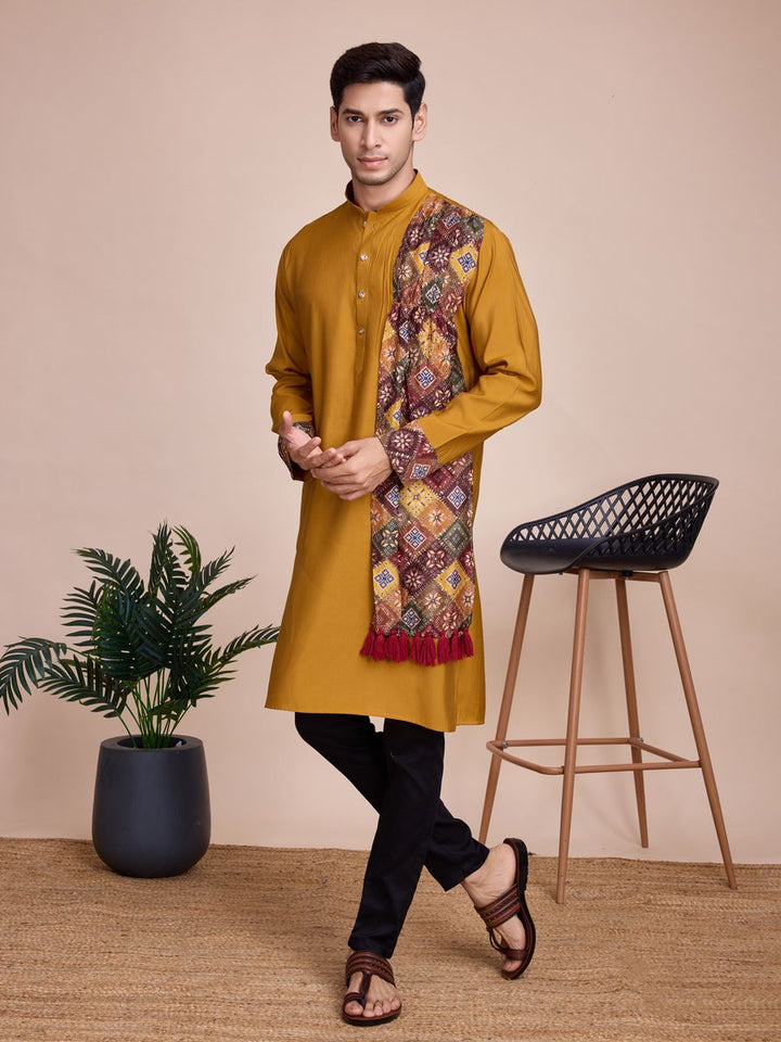 Yellow Silk Print with sequance work Kurta Set