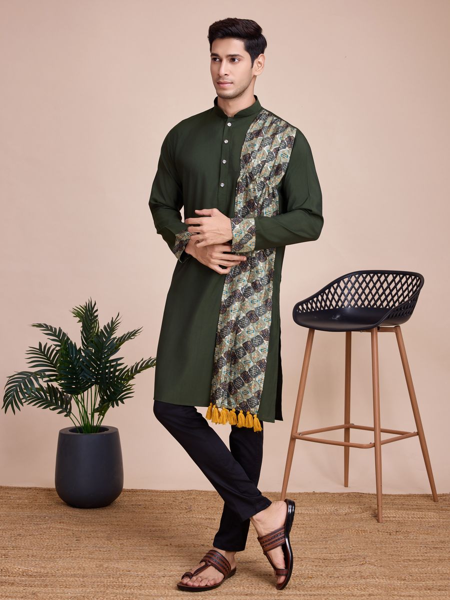 Green Silk Print with sequance work Kurta Set