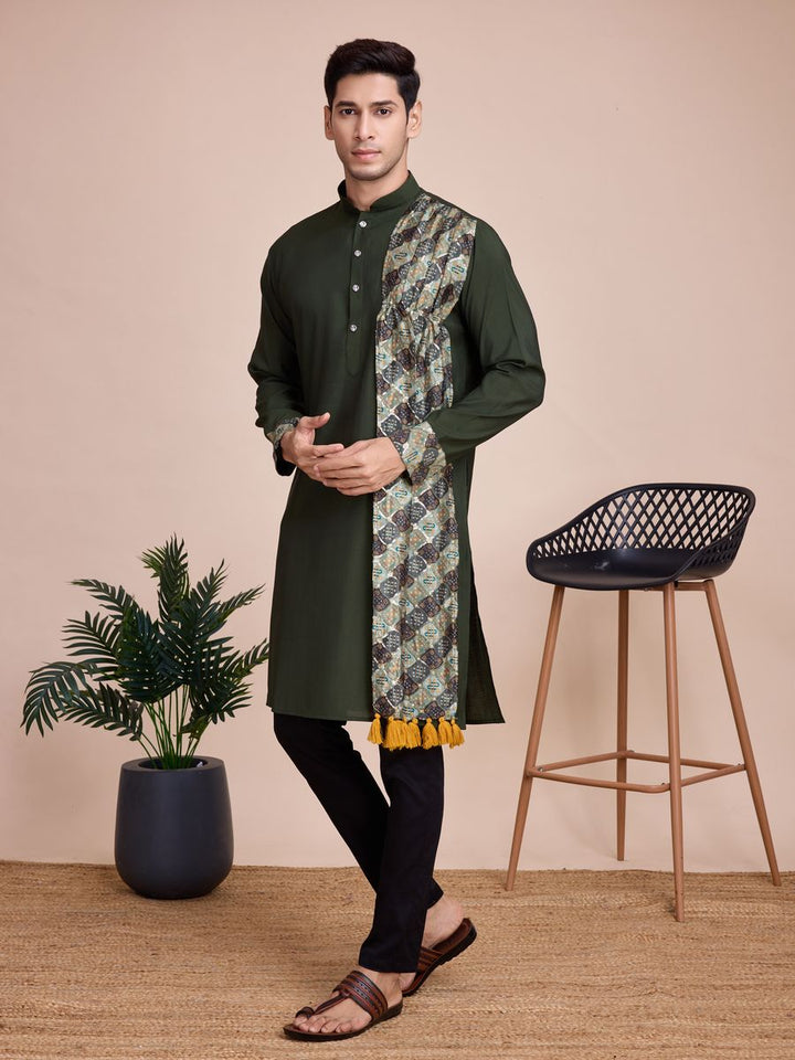 Green Silk Print with sequance work Kurta Set