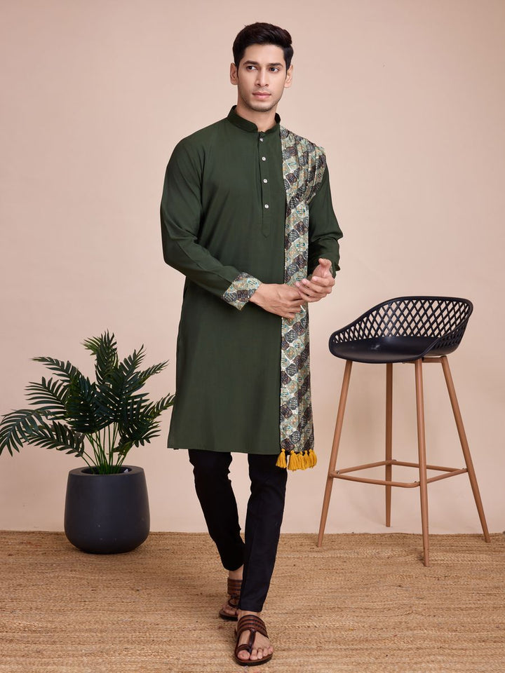 Green Silk Print with sequance work Kurta Set