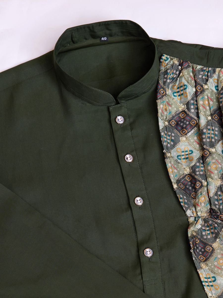 Green Silk Print with sequance work Kurta Set