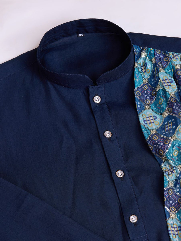 Navy Blue Silk Print with sequance work Kurta Set