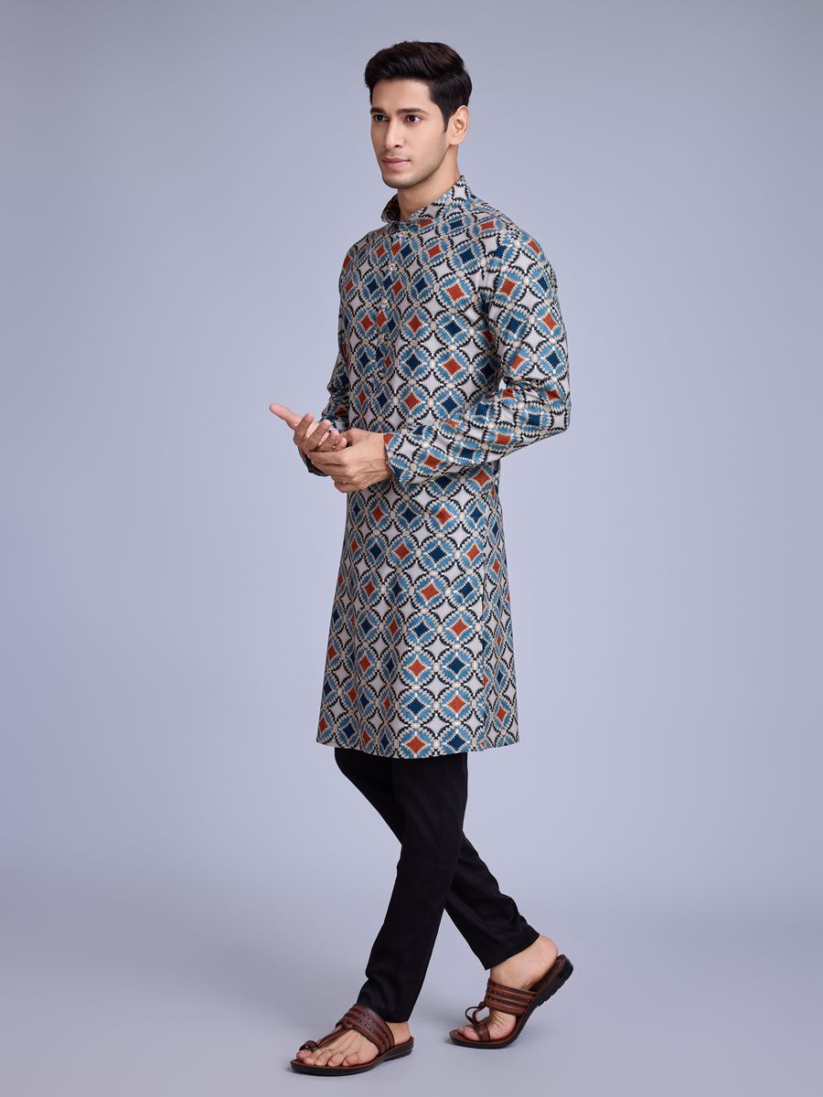 Sky Blue Rayon Fabric And Print With Foil Work Kurta