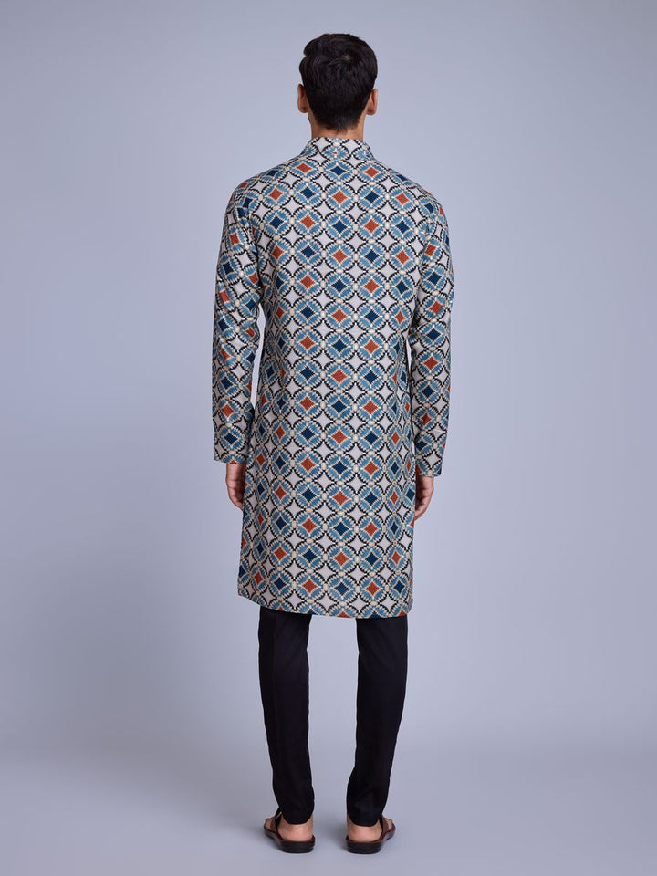 Sky Blue Rayon Fabric And Print With Foil Work Kurta