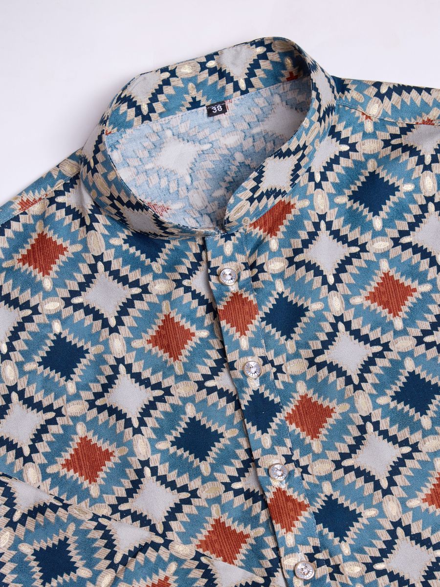 Sky Blue Rayon Fabric And Print With Foil Work Kurta