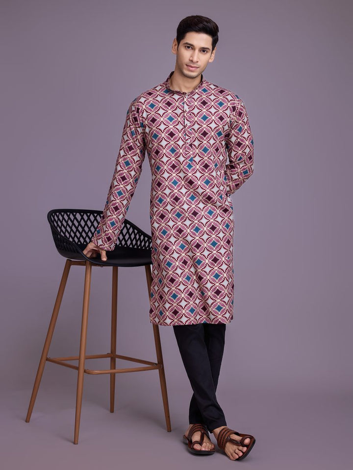 Dusty Pink Rayon Fabric And Print With Foil Work Kurta