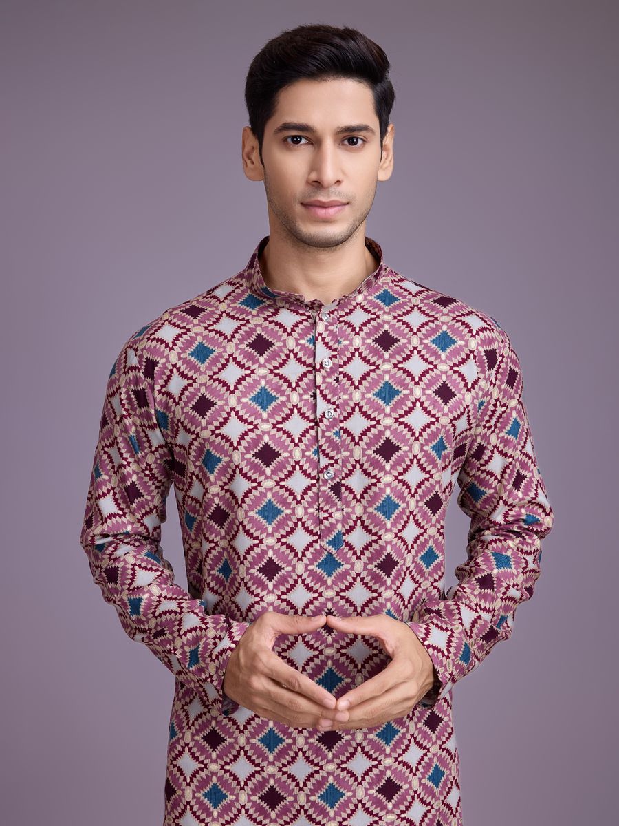 Dusty Pink Rayon Fabric And Print With Foil Work Kurta