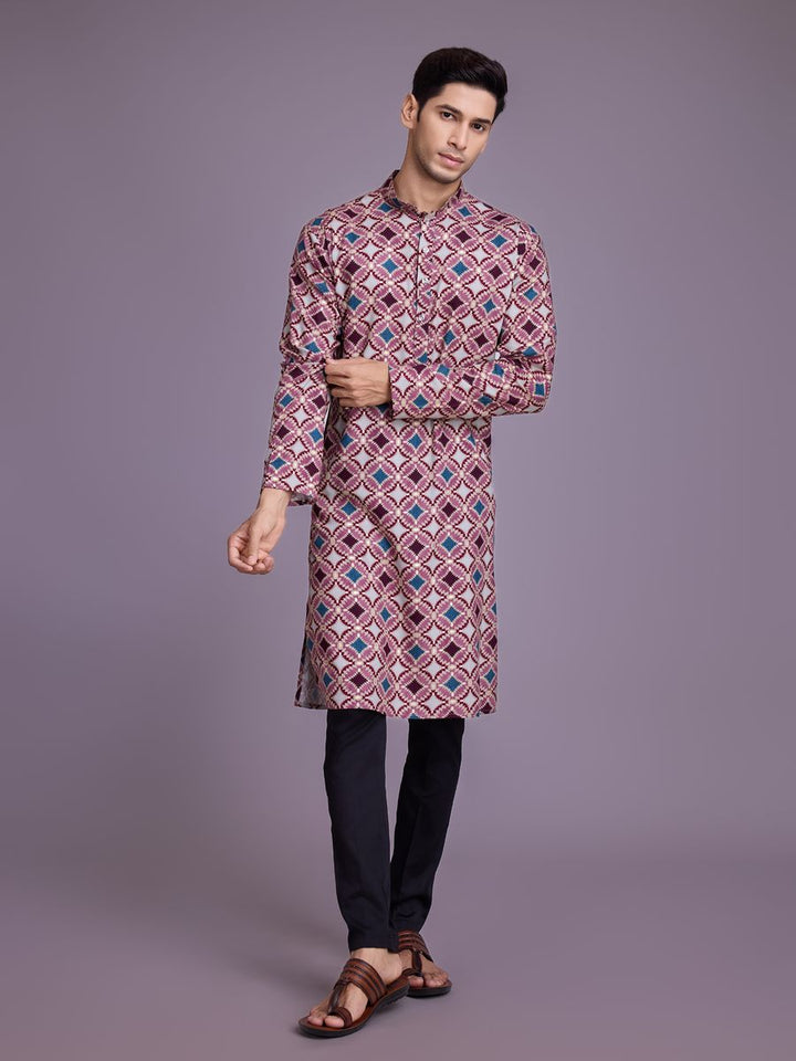 Dusty Pink Rayon Fabric And Print With Foil Work Kurta