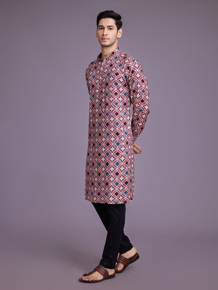 Dusty Pink Rayon Fabric And Print With Foil Work Kurta