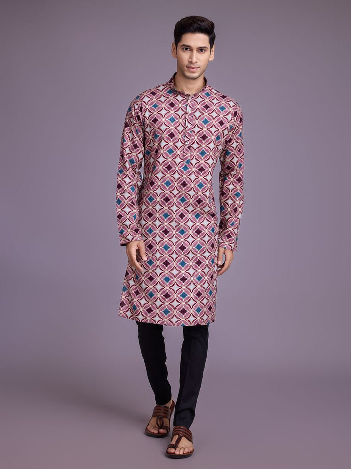 Dusty Pink Rayon Fabric And Print With Foil Work Kurta