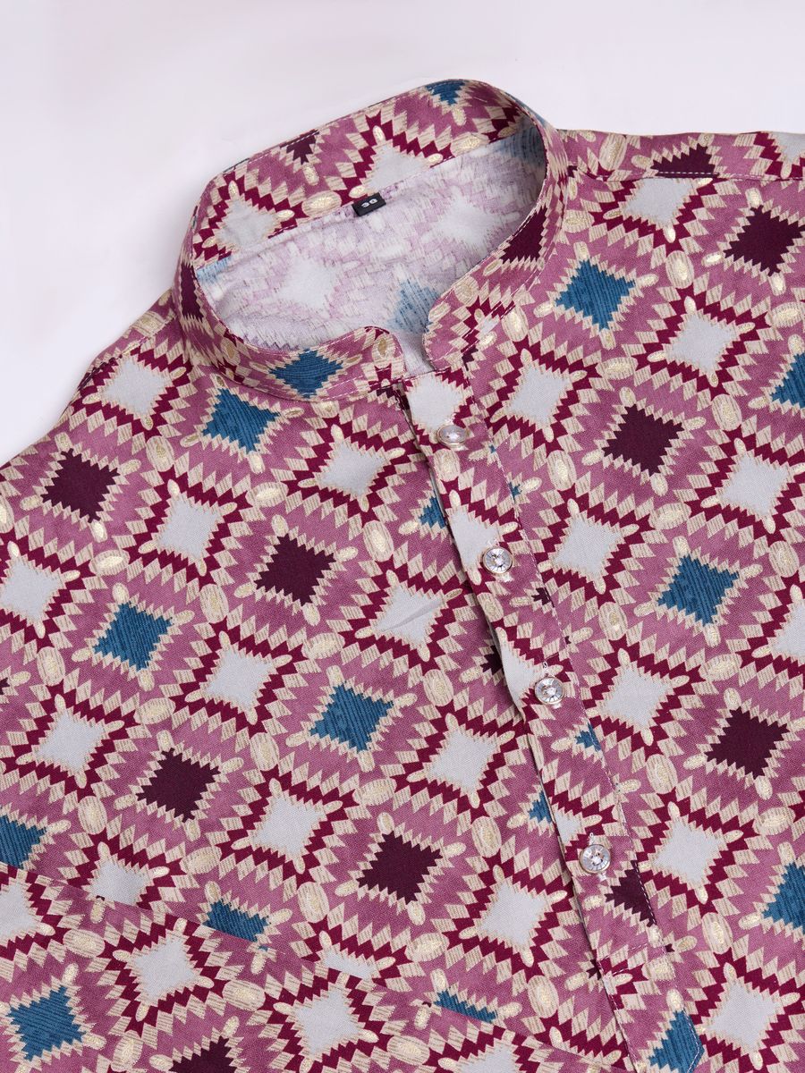 Dusty Pink Rayon Fabric And Print With Foil Work Kurta