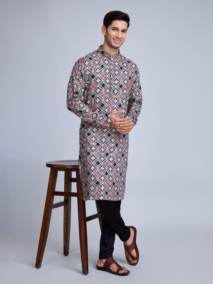 Grey Rayon Fabric And Print With Foil Work Kurta