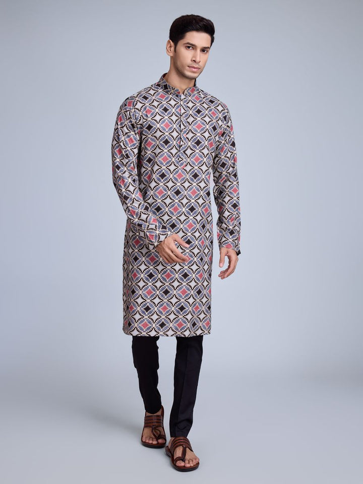 Grey Rayon Fabric And Print With Foil Work Kurta