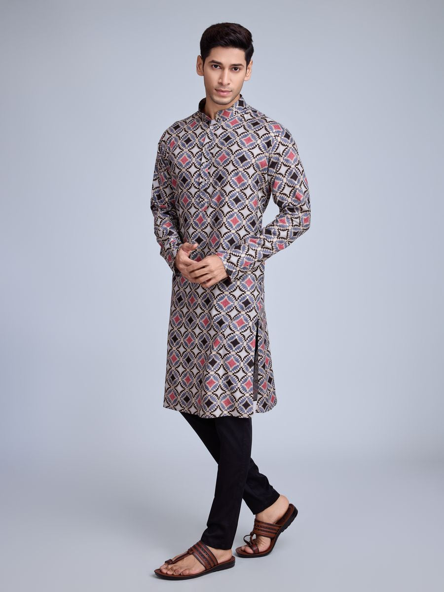 Grey Rayon Fabric And Print With Foil Work Kurta