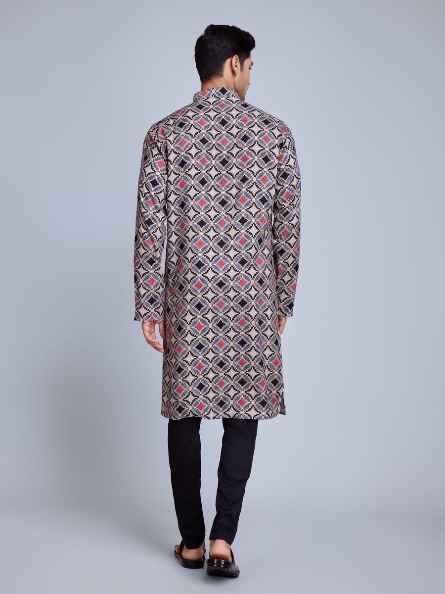 Grey Rayon Fabric And Print With Foil Work Kurta