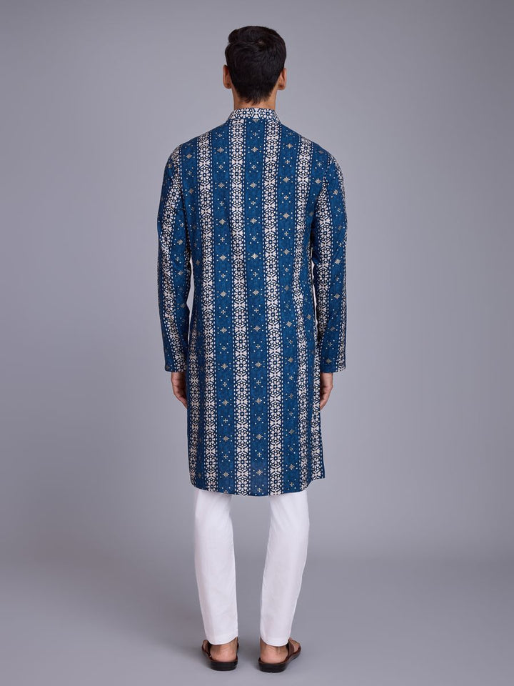 Blue Rayon Fabric And Print With Foil Work Kurta