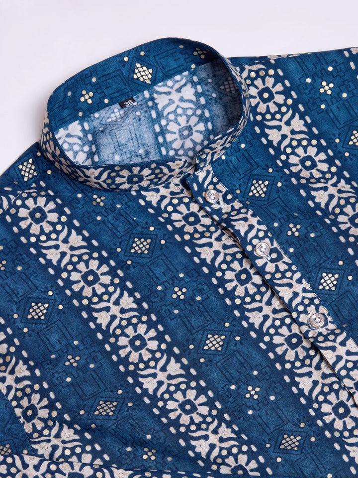 Blue Rayon Fabric And Print With Foil Work Kurta