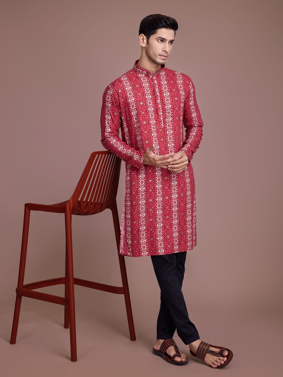 Dusty Maroon Rayon Fabric And Print With Foil Work Kurta