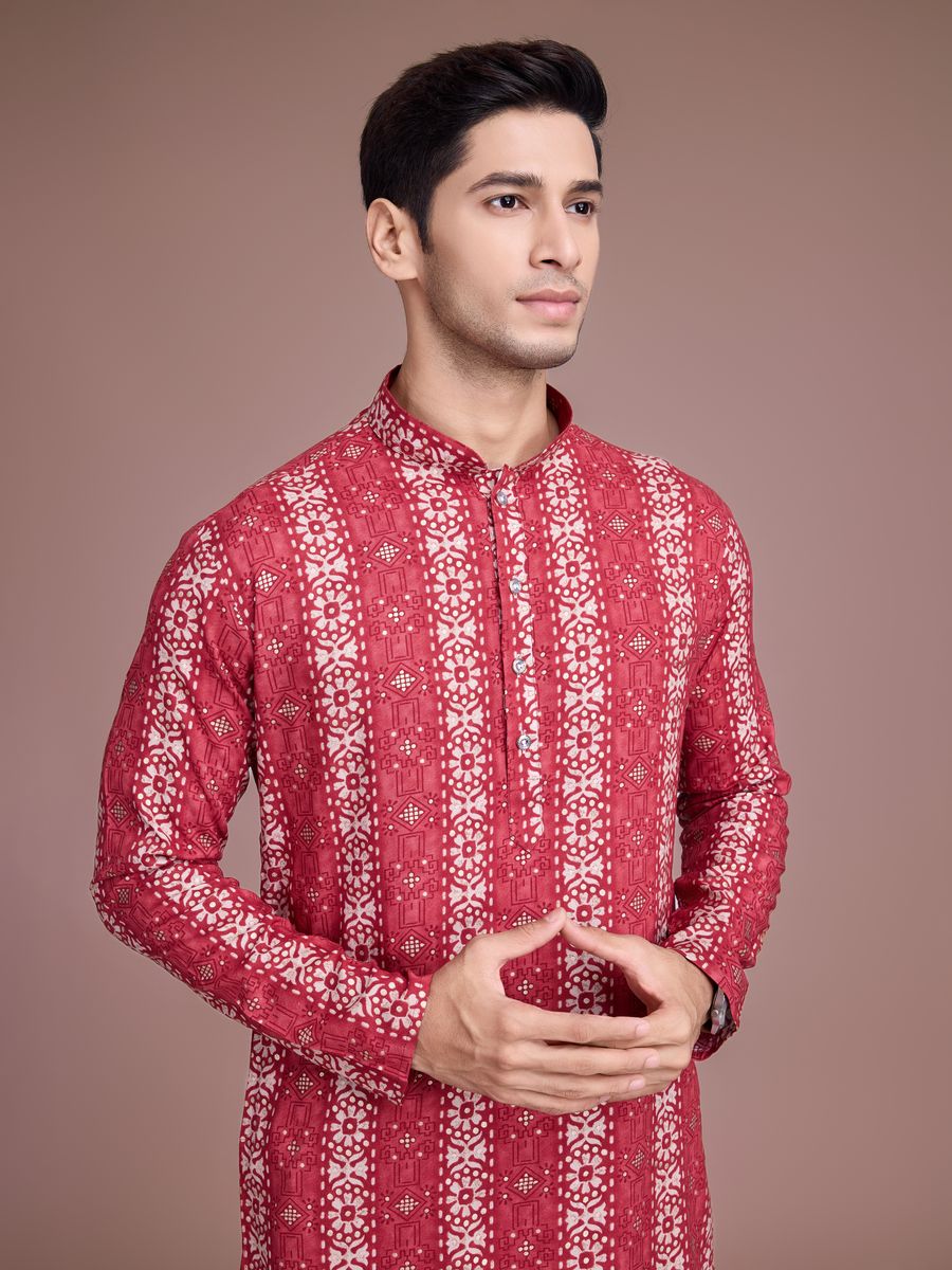 Dusty Maroon Rayon Fabric And Print With Foil Work Kurta