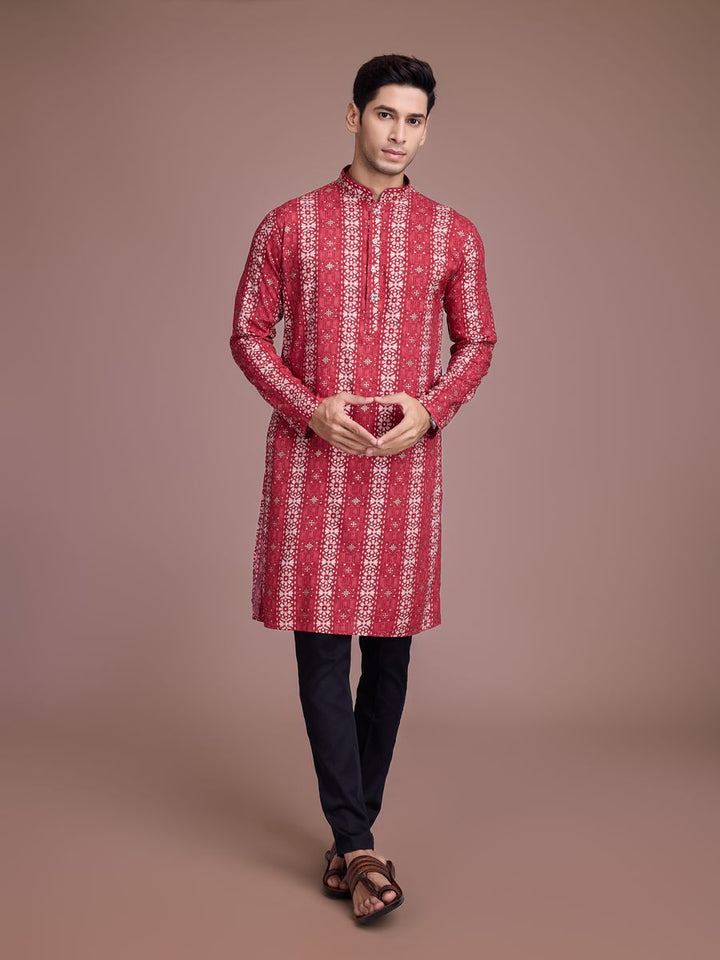 Dusty Maroon Rayon Fabric And Print With Foil Work Kurta