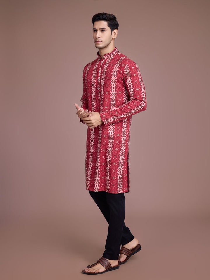 Dusty Maroon Rayon Fabric And Print With Foil Work Kurta