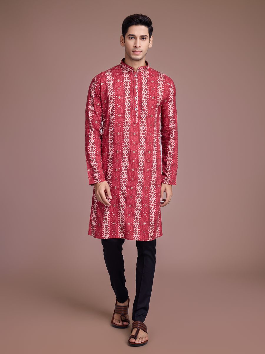 Dusty Maroon Rayon Fabric And Print With Foil Work Kurta