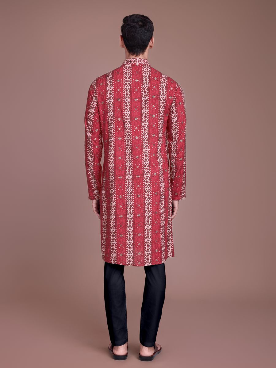 Dusty Maroon Rayon Fabric And Print With Foil Work Kurta