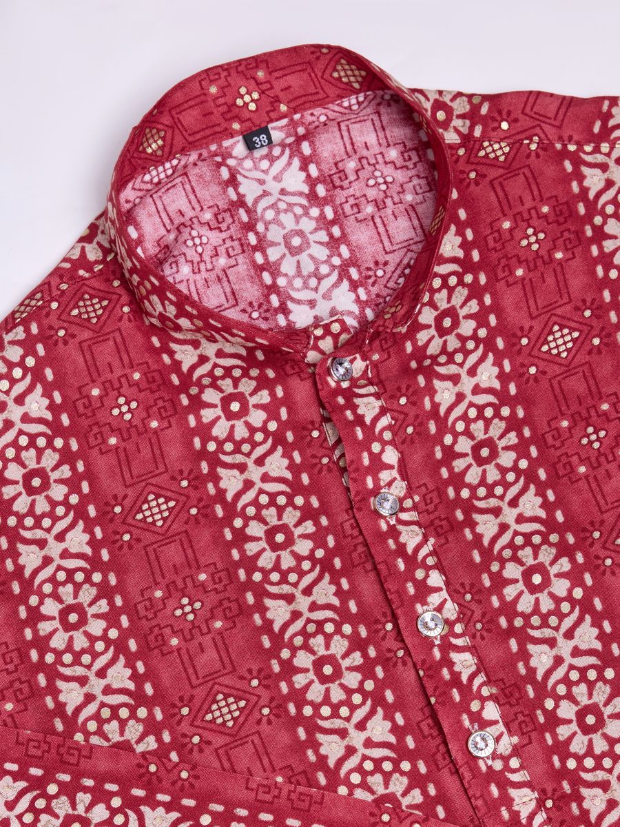 Dusty Maroon Rayon Fabric And Print With Foil Work Kurta