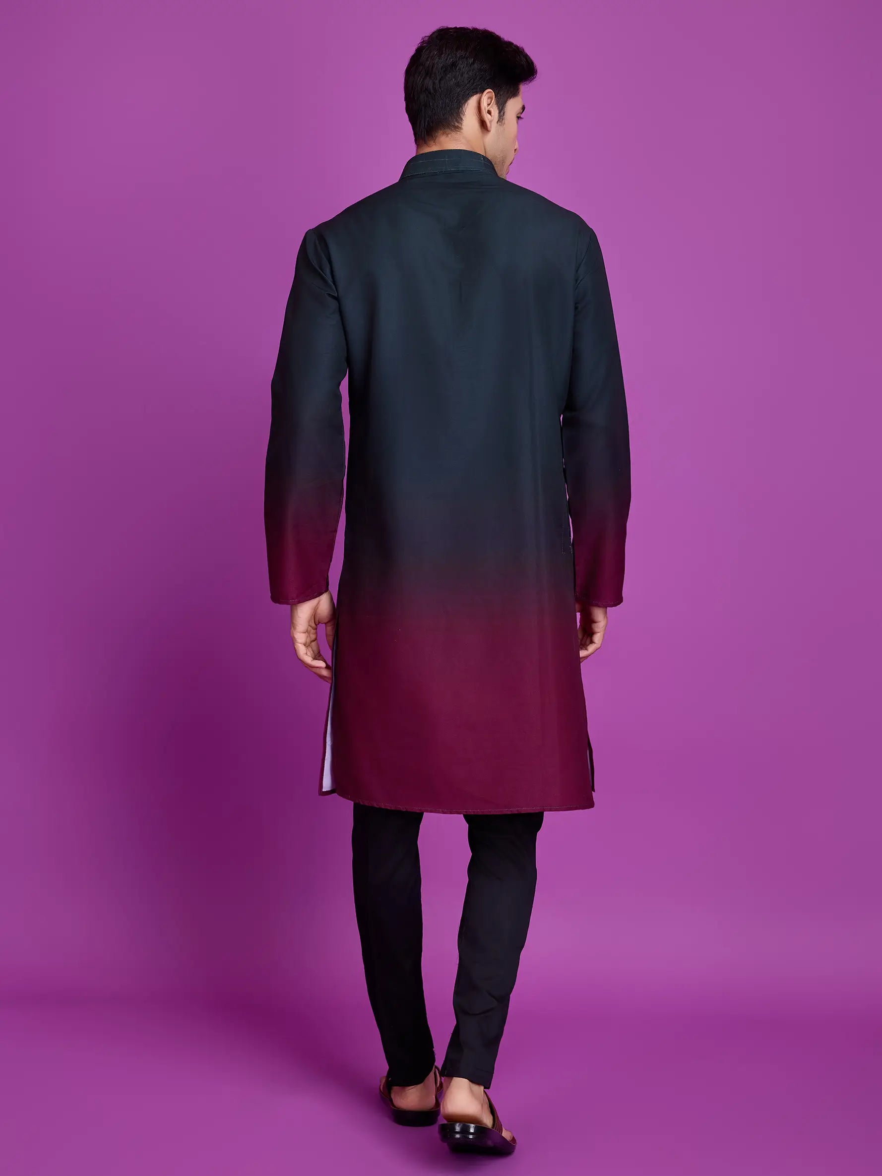 Green & Maroon Rayon Kurta With Hand Mirror Work