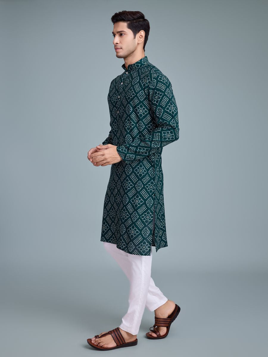 Green Color Rayon And Print With Foil Work Kurta