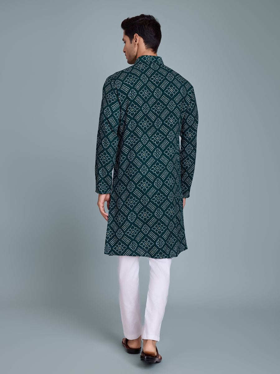 Green Color Rayon And Print With Foil Work Kurta