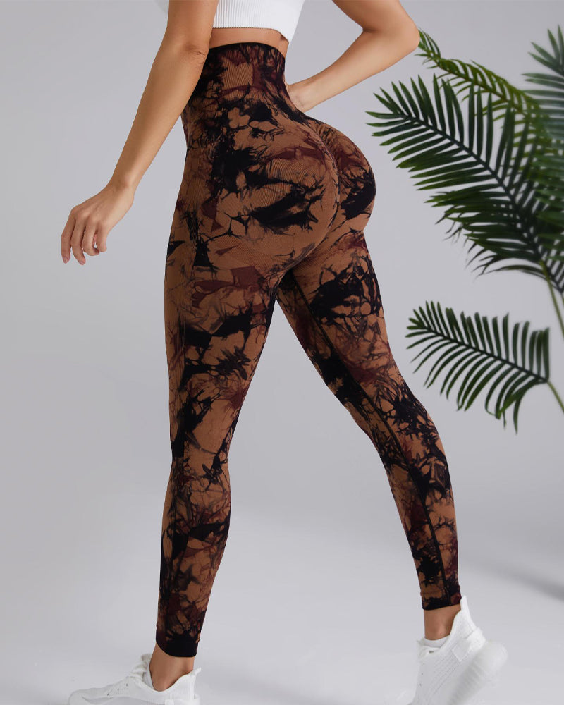 Seamless High Stretchy Tie Dye Scrunch Butt Lifting Wideband Waist Yoga Pants  - By Qivii