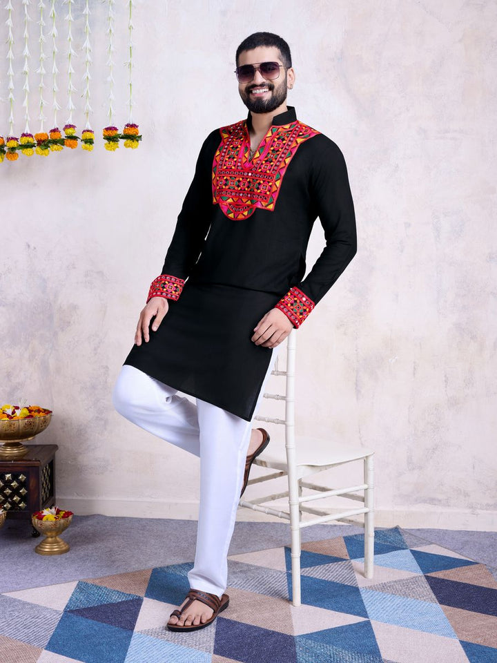 Black Color Rayon Embroidery With Real Mirro Work Kurta