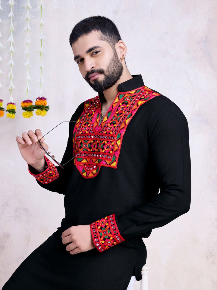 Black Color Rayon Embroidery With Real Mirro Work Kurta