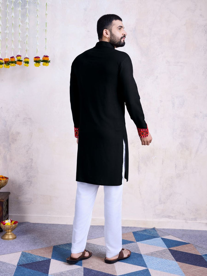 Black Color Rayon Embroidery With Real Mirro Work Kurta