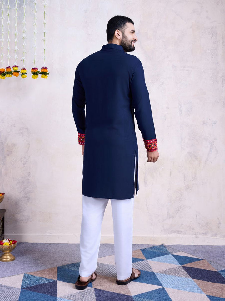 Navy Color Rayon Embroidery With Real Mirro Work Kurta