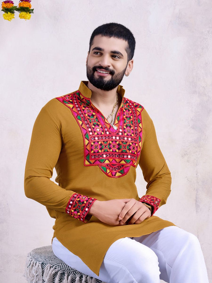 Yellow Color Rayon Embroidery With Real Mirro Work Kurta