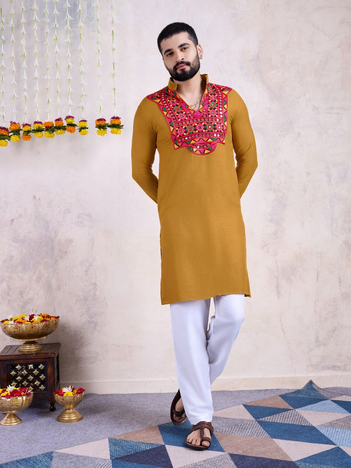 Yellow Color Rayon Embroidery With Real Mirro Work Kurta