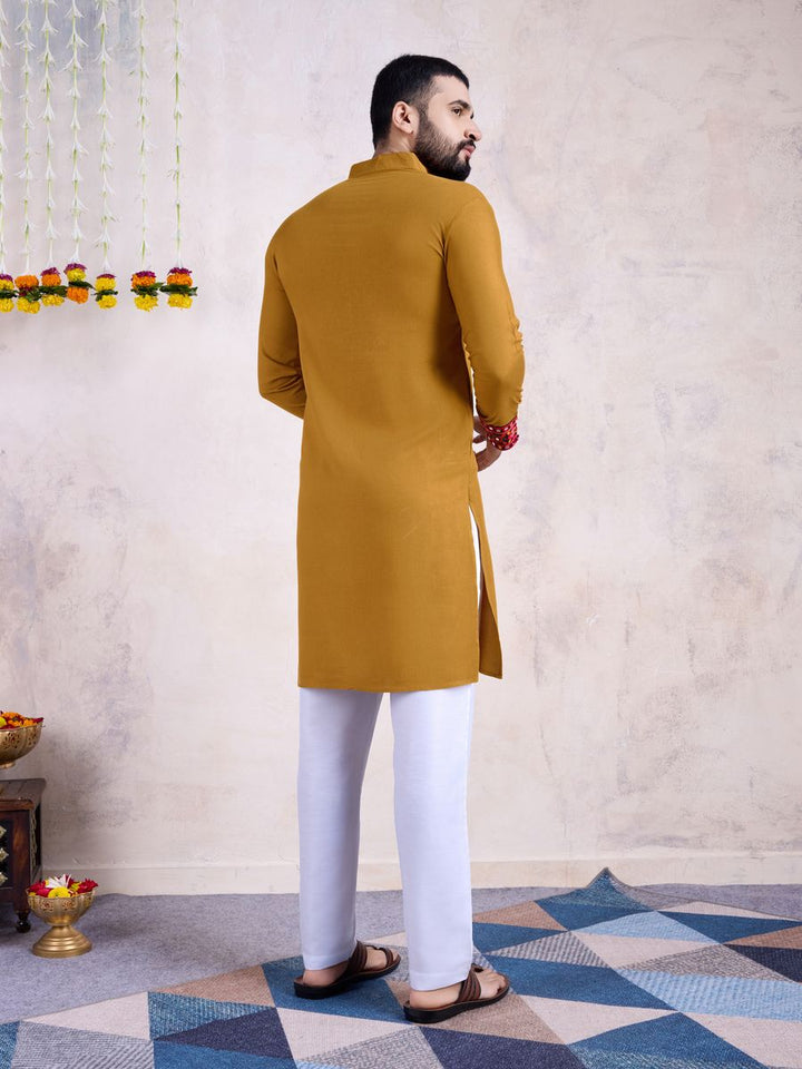 Yellow Color Rayon Embroidery With Real Mirro Work Kurta