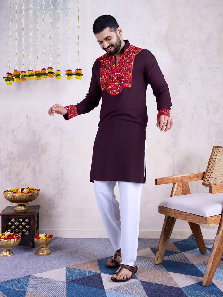 Purple Color Rayon Embroidery With Real Mirro Work Kurta