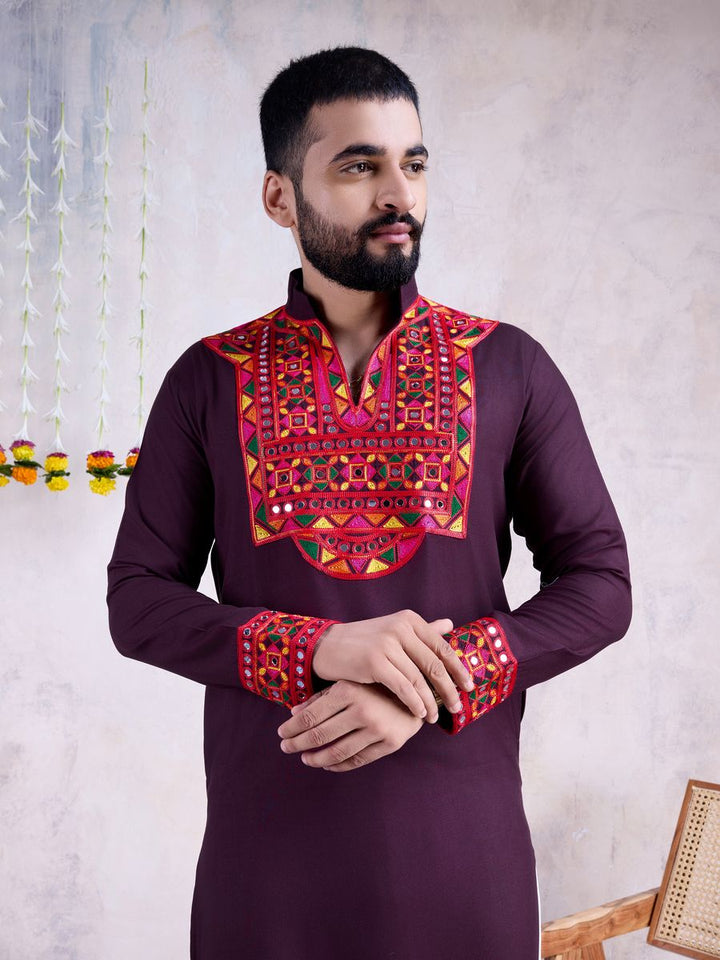 Purple Color Rayon Embroidery With Real Mirro Work Kurta