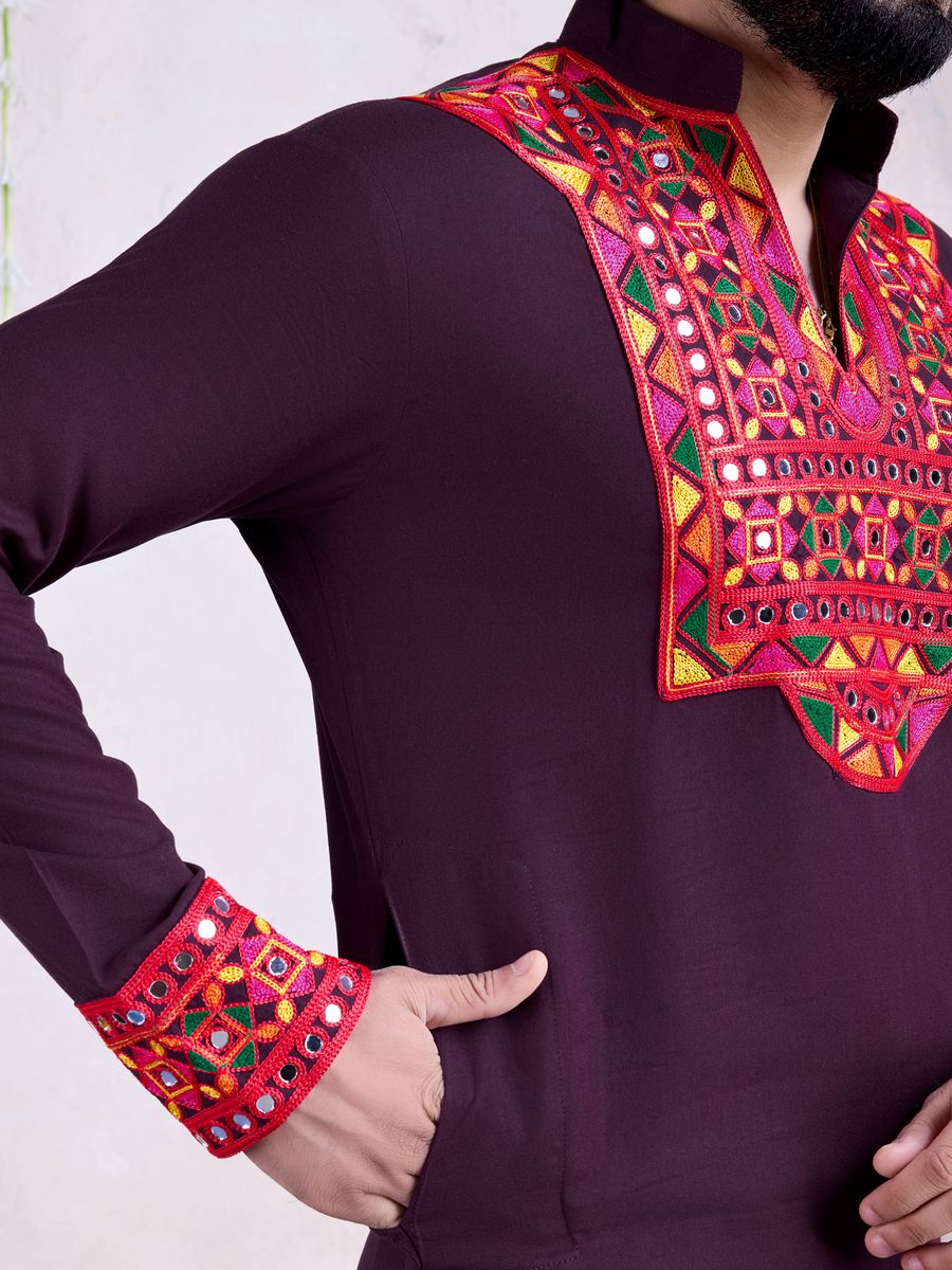 Purple Color Rayon Embroidery With Real Mirro Work Kurta