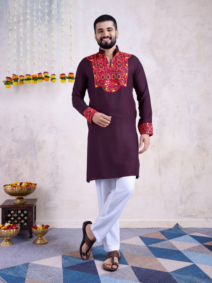 Purple Color Rayon Embroidery With Real Mirro Work Kurta