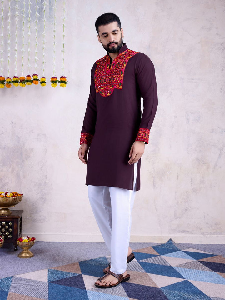 Purple Color Rayon Embroidery With Real Mirro Work Kurta